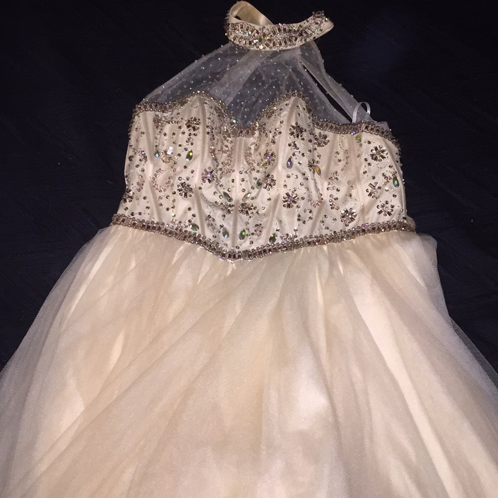 YELLOW/CHAMPAIGN PROM DRESS- WORN TWICE